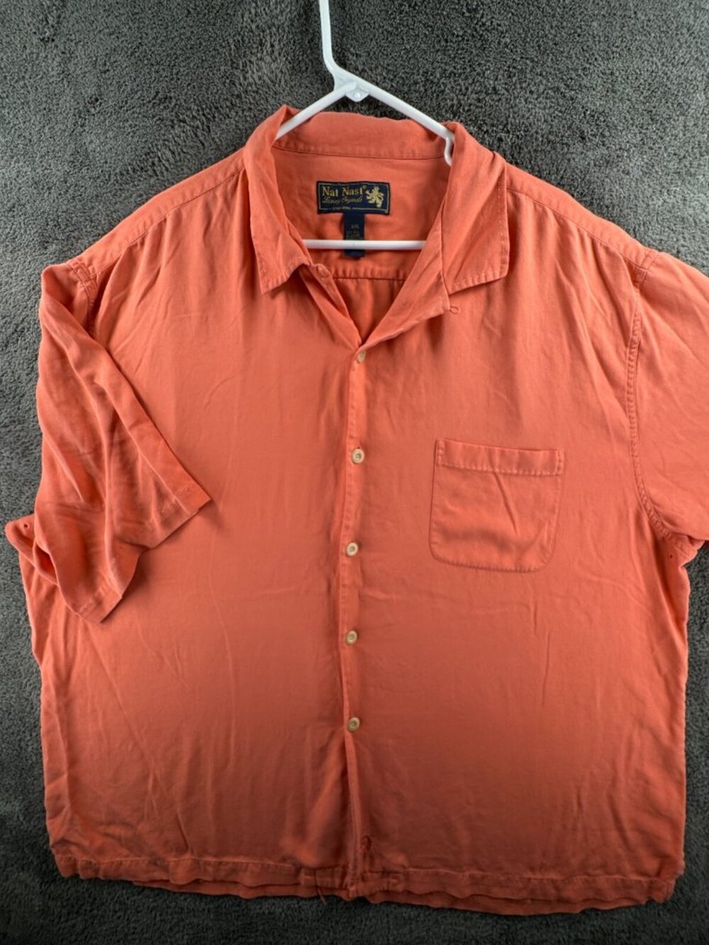 Nat Nast All Silk Short Sleeve Button Up Shirt Hawaii 2XL Orange Men Adult